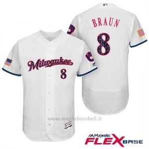 Maglia Baseball Uomo Milwaukee Brewers 2017 Estrellas y Rayas Ryan Braun Bianco Flex Base