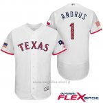 Maglia Baseball Uomo Texas Rangers 2017 Estrellas y Rayas Elvis Andrus Bianco Flex Base