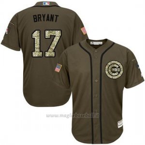 Maglia Baseball Uomo Chicago Cubs 17 Majestic Olive Kris Bryant Salute To Service