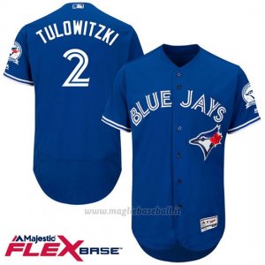 Maglia Baseball Uomo Toronto Blue Jays Troy Tulowitzki 2 Blu Flex Base Autentico Collezione 40 Anniversario