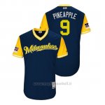 Maglia Baseball Uomo Milwaukee Brewers Manny Pina 2018 Llws Players Weekend Pineapple Blu