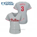 Maglia Baseball Donna Philadelphia Phillies 3 Bryce Harper Cool Base Segunda Grigio