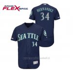 Maglia Baseball Uomo Seattle Mariners Felix Hernandez 150th Aniversario Patch Autentico Flex Base Blu