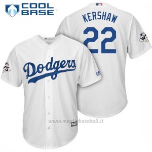 Maglia Baseball Uomo Los Angeles Dodgers 2017 World Series Clayton Kershaw Bianco Cool Base