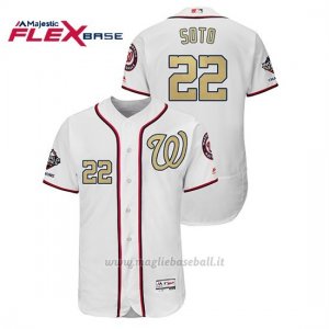 Maglia Baseball Uomo Washington Nationals 22 Juan Soto 2019 Gold Program Flex Base Bianco