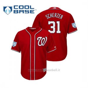 Maglia Baseball Uomo Washington Nationals Max Scherzer Cool Base Entrenamiento De Primavera 2019 Rosso