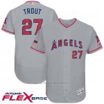 Maglia Baseball Uomo Los Angeles Angels 2017 Estrellas y Rayas Mike Trout Grigio Flex Base