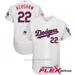 Maglia Baseball Uomo Los Angeles Dodgers 2017 Estrellas y Rayas Clayton Kershaw Bianco Flex Base