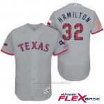 Maglia Baseball Uomo Texas Rangers 2017 Estrellas y Rayas Josh Hamilton Grigio Flex Base
