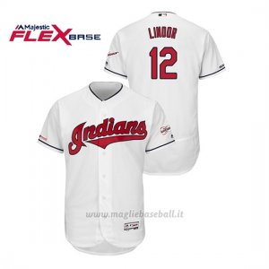 Maglia Baseball Uomo Cleveland Indians Francisco Lindor 150th Aniversario Patch 2019 All Star Game Flex Base Bianco