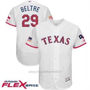 Maglia Baseball Uomo Texas Rangers 2017 Estrellas y Rayas Adrian Beltre Bianco Flex Base