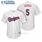 Maglia Baseball Uomo Los Angeles Dodgers 2017 Estrellas y Rayas Corey Seager Bianco Cool Base