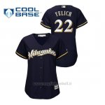Maglia Baseball Donna Milwaukee Brewers 22 Christian Yelich Cool Base Majestic Alternato Blu