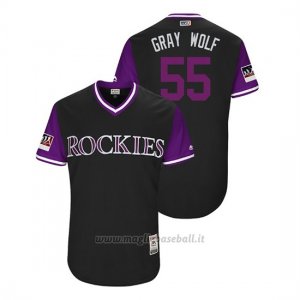 Maglia Baseball Uomo Colorado Rockies Jon Grigio 2018 Llws Players Weekend Grigio Wolf Nero