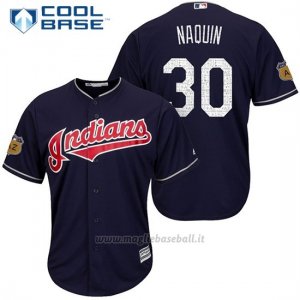 Maglia Baseball Uomo Cleveland Indians Tyler Naquin 30 Blu 2017 Allenamento Primaverile Cool Base Giocatore
