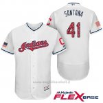 Maglia Baseball Uomo Cleveland Indians 2017 Estrellas y Rayas Carlos Santana Bianco Flex Base