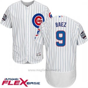 Maglia Baseball Uomo Chicago Cubs 9 Javier Baez Bianco 2016 World Series Champions Flex Base