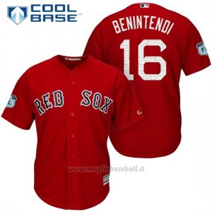 Maglia Baseball Uomo Boston Red Sox 16 Andrew Benintendi Scarlet 2017 Allenamento Primaverile Cool Base