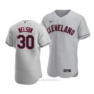Maglia Baseball Uomo Cleveland Indians Kyle Nelson Autentico Road Grigio