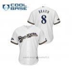 Maglia Baseball Uomo Milwaukee Brewers 8 Ryan Braun 2019 Postseason Cool Base Bianco