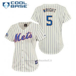 Maglia Baseball Uomo New York Mets David Wright 5 Crema Cool Base