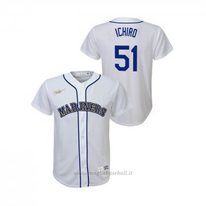 Maglia Baseball Bambino Seattle Mariners Ichiro Suzuki Cooperstown Collection Primera Bianco
