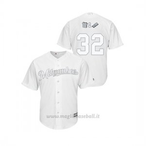 Maglia Baseball Hombre Milwaukee Brewers 32 Jeremy Jeffress 2019 Players Weekend Replica Bianco