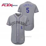 Maglia Baseball Uomo Colorado Rockies Carlos Gonzalez 150th Aniversario Patch Flex Base Grigio