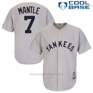Maglia Baseball Uomo New York Yankees New York 7 Mickey Mantle Grigio Cooperstown Collezione Cool Base