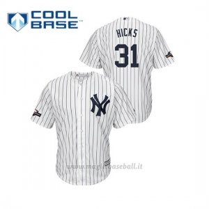 Maglia Baseball Uomo New Y Ork Yankees 31 Aaron Hicks 2019 Postseason Cool Base Bianco