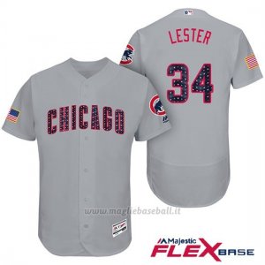 Maglia Baseball Uomo Chicago Cubs 2017 Estrellas y Rayas Cubs 34 Jon Lester Grigio Flex Base