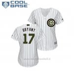 Maglia Baseball Donna Chicago Cubs Kris Bryant 2018 Dia de los Caidos Cool Base Bianco