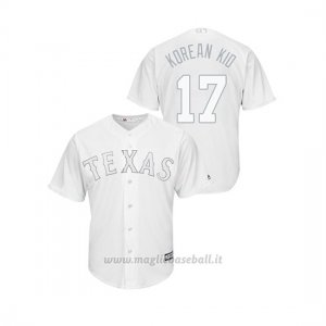 Maglia Baseball Hombre Texas Rangers 17 Shin Soo Choo 2019 Players Weekend Replica Bianco