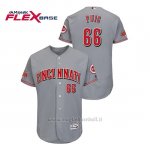 Maglia Baseball Uomo Cincinnati Reds Yasiel Puig 150th Aniversario Patch Flex Base Grigio