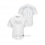 Maglia Baseball Hombre Tampa Bay Rays 50 Charlie Morton 2019 Players Weekend Replica Bianco