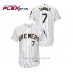 Maglia Baseball Uomo Milwaukee Brewers Eric Thames 150th Aniversario Patch Autentico Flex Base Bianco Blu