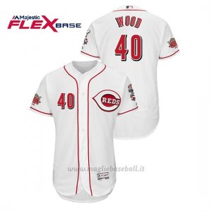Maglia Baseball Uomo Cincinnati Reds Alex Wood 150th Aniversario Patch Flex Base Bianco