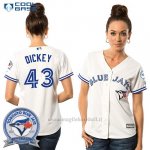 Maglia Baseball Donna Toronto Blue Jays R A Dickey 43 Bianco Cool Base 40 Anniversario