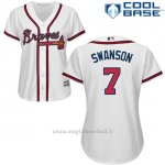 Maglia Baseball Donna Atlanta Braves 7 Dansby Swanson Bianco Cool Base