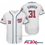 Maglia Baseball Uomo Washington Nationals 2017 Estrellas y Rayas Max Scherzer Bianco Flex Base