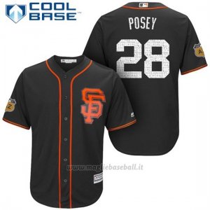 Maglia Baseball Uomo San Francisco Giants Buster Posey San Francisco Nero 2017 Allenamento Primaverile Cool Base Giocatore