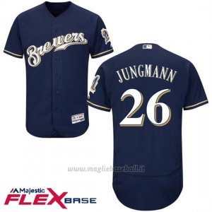 Maglia Baseball Uomo Milwaukee Brewers Taylor Jungmann Blu Autentico Collezione Flex Base