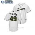 Maglia Baseball Uomo Atlanta Braves Julio Teheran 2018 Dia de los Caidos Cool Base Bianco