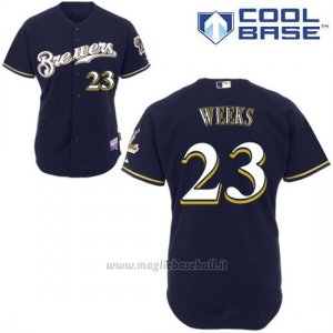 Maglia Baseball Uomo Milwaukee Brewers Blu Rickie Weeks Majestic Cool Base Giocatore
