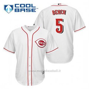 Maglia Baseball Uomo Cincinnati Reds Johnny Bench 5 Bianco 1ªCool Base