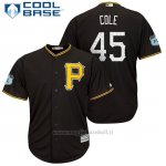 Maglia Baseball Uomo Pittsburgh Pirates Gerrit Cole Nero 2017 Allenamento Primaverile Cool Base Giocatore