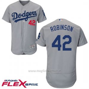 Maglia Baseball Uomo Los Angeles Dodgers Jackie Robinson Grigio Autentico Collezione Flex Base