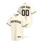 Maglia Baseball Uomo Milwaukee Brewers Personalizzate Replica Primera Crema