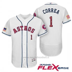 Maglia Baseball Uomo Houston Astros 2017 Estrellas y Rayas Carlos Correa Bianco Flex Base