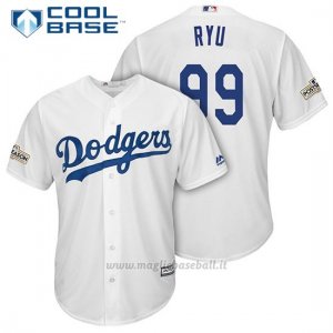 Maglia Baseball Uomo Los Angeles Dodgers 2017 Postseason Hyun Jin Ryu Bianco Cool Base